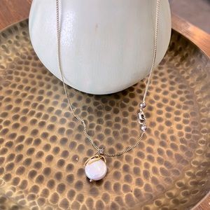 Anthropologie gold necklace with blue pearl